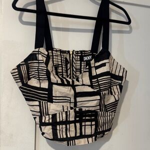 DKNY Geometric Black and Cream Crop Top